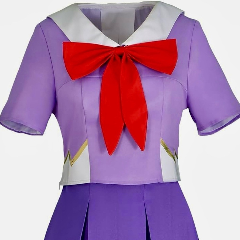 Cosplay Costume Top Purple Pleated Skirt Red Bows